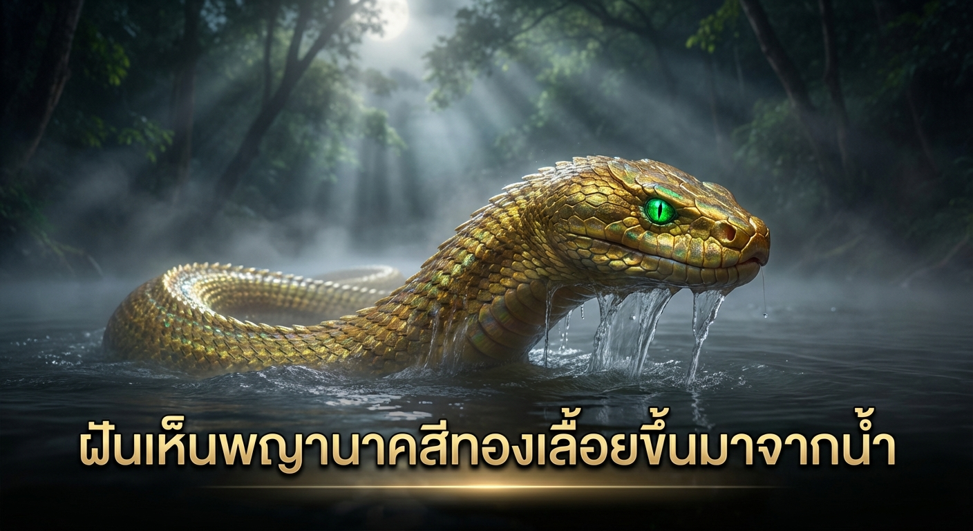 ฝันเห็นพญานาคสีทองเลื้อยขึ้นมาจากน้ำ