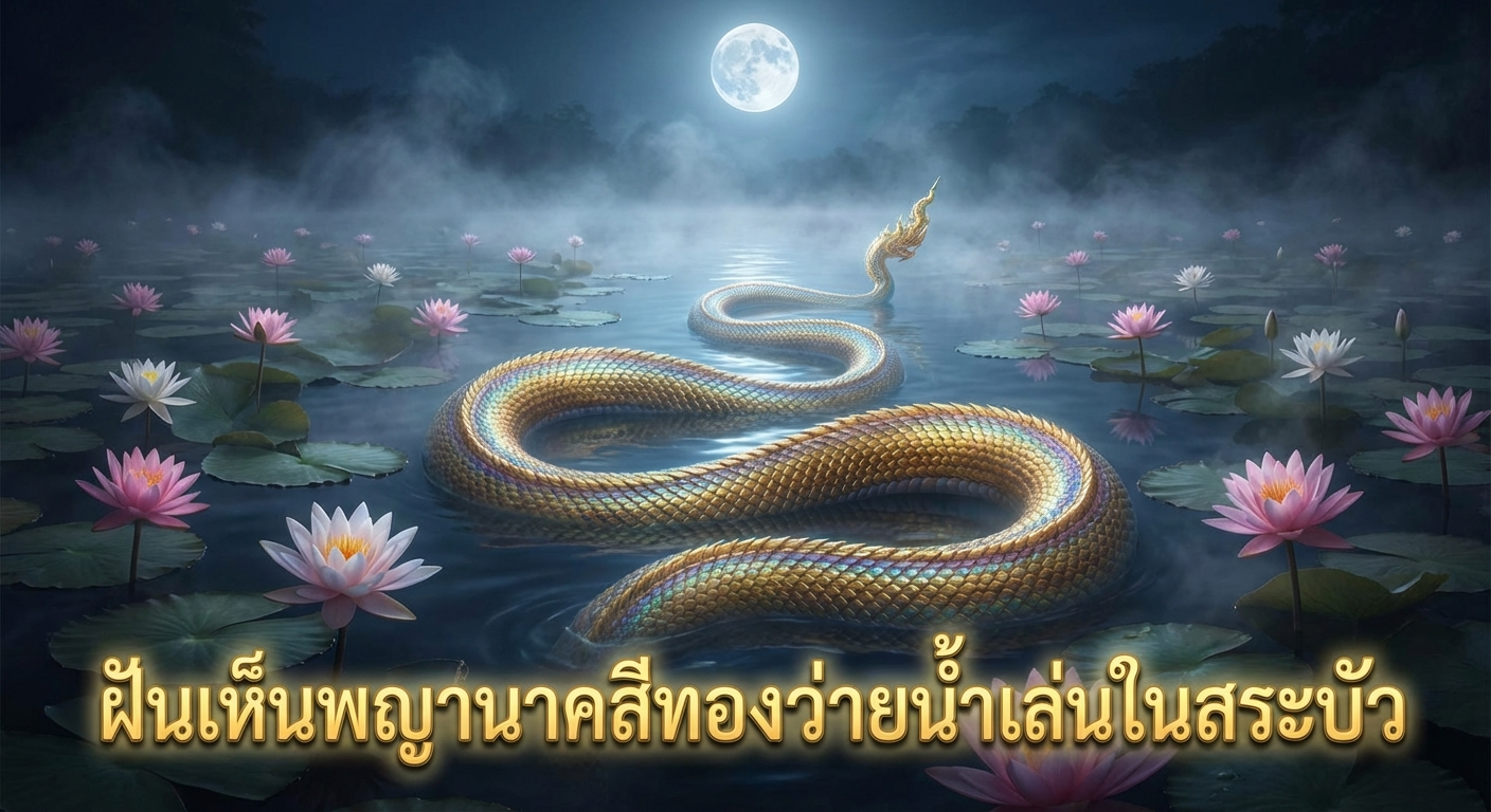 ฝันเห็นพญานาคสีทองว่ายน้ำเล่นในสระบัว