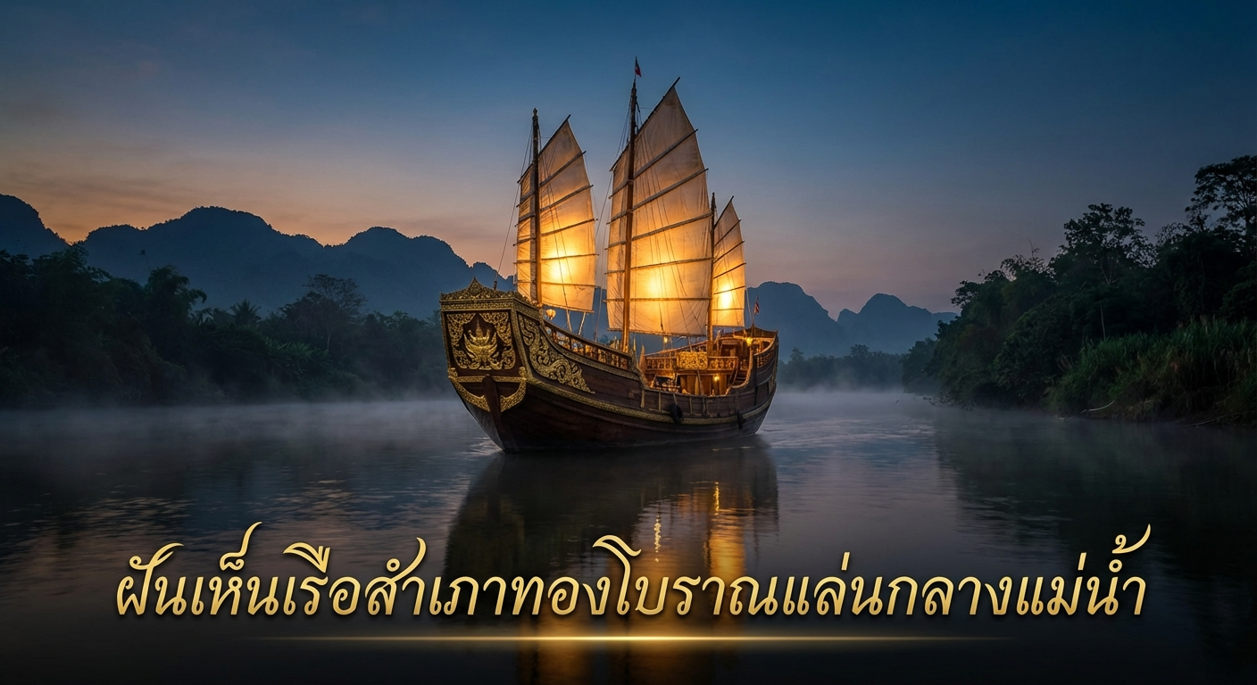 ฝันเห็นเรือสำเภาทองโบราณแล่นกลางแม่น้ำ