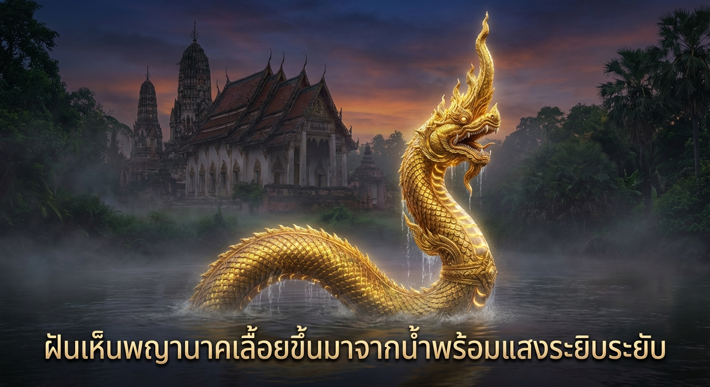 ฝันเห็นพญานาคเลื้อยขึ้นมาจากน้ำพร้อมแสงระยิบระยับ