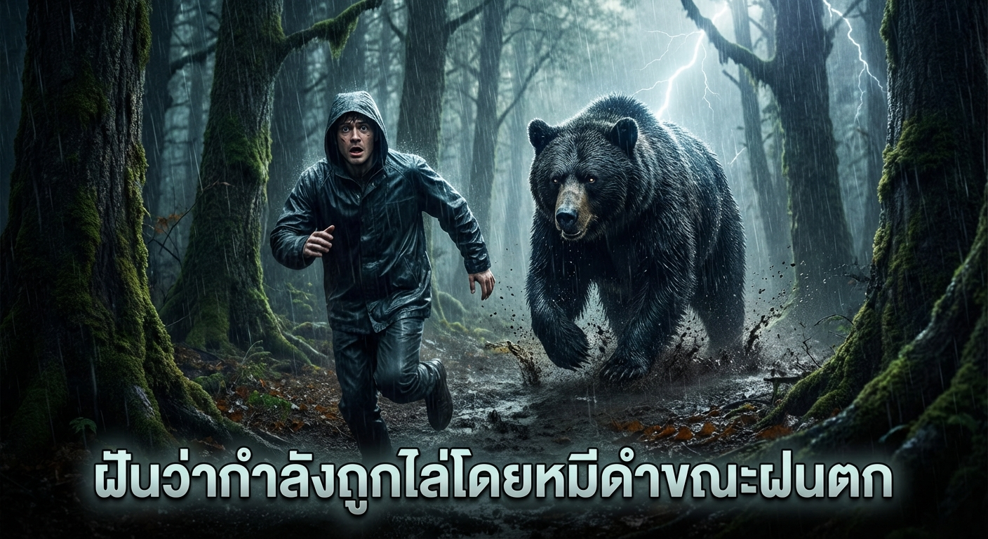 ฝันว่ากำลังถูกไล่โดยหมีดำขณะฝนตก