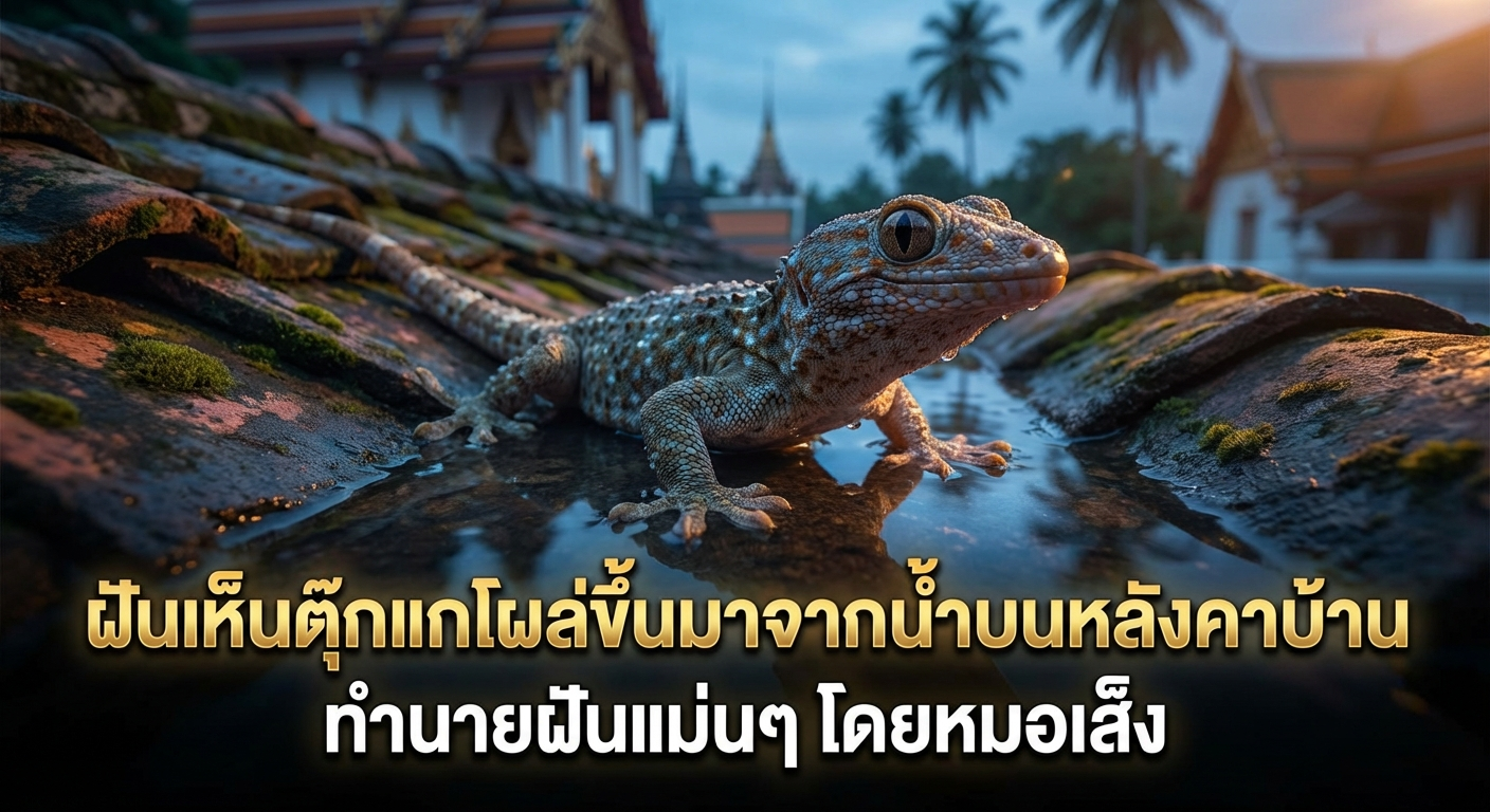ฝันเห็นตุ๊กแกโผล่ขึ้นมาจากน้ำบนหลังคาบ้าน ทำนายฝันแม่นๆ โดยหมอเส็ง
